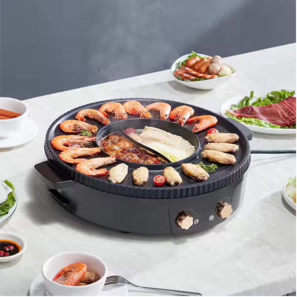Hot Pot Grill 1800W 2-in-1 Electric Smokeless 258 sq in. Separate Dual Temperatu